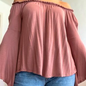 Blush Open Shoulder Top With Flowy Sleeves